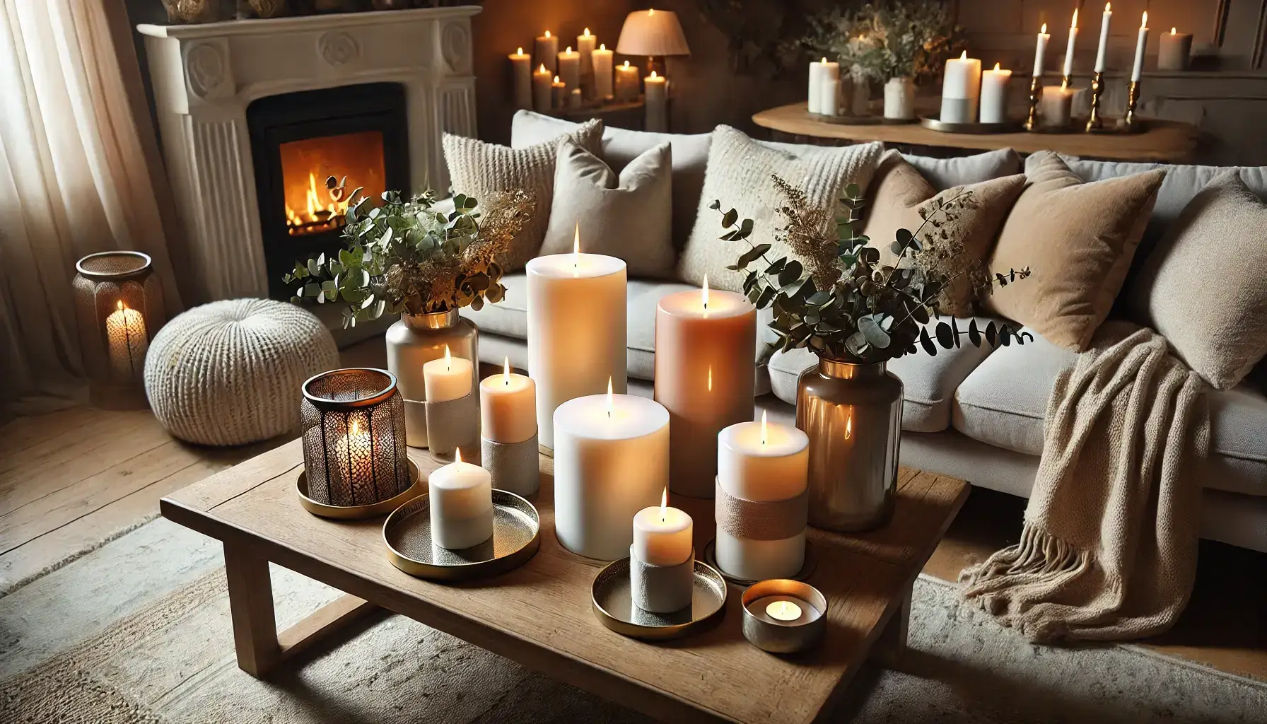 Candles arranged in a warm, inviting home